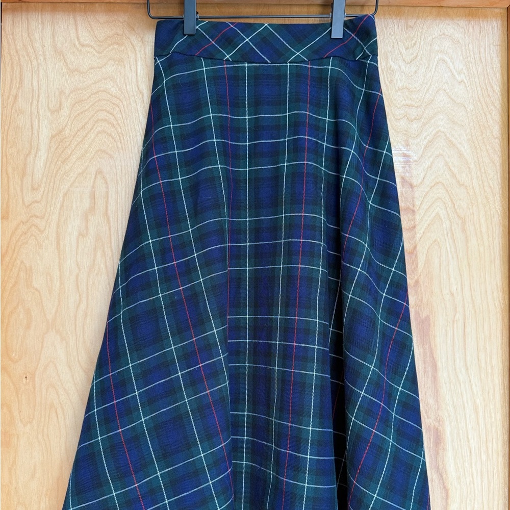 Plaid Skirt Midi Green Navy Classic Preppy